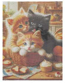 Купить Алмазная мозаика. Классическая, с подрасником, с полным заполнением."Пушистые котята" 30х40, 30 цветов — Фото №1
