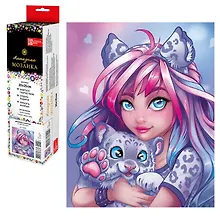 Купить Набор для творчества. Алмазная мозаика Phoenix plus "Девушка с барсом", 20 х 25 см — Фото №1