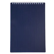 Купить Блокнот А5 80л кл. "VELVET" синий, пласт.обл, спираль — Фото №1