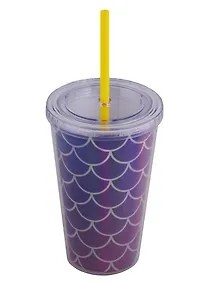 Купить Стакан пластиковый с трубочкой Чешуя голография (500 мл) (12-06646-78112) — Фото №1