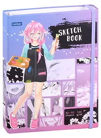 Купить Скетчбук А5 80+50л "Девочка Манга" 100г/м2, тв. обложка, закр. евроспираль, на резинке — Фото №1