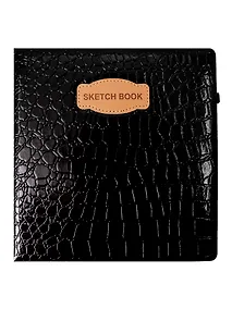 Купить Скетчбук 200*200 80л "CROCO" черный, 140г/м2, слоновая кость, кожзам, резинка — Фото №1