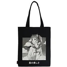 Купить Сумка-шоппер Аниме Девушка и облака ,Сёдзё, черная, текстиль 40см.*32см. — Фото №1