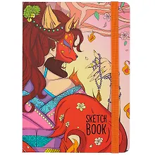 Купить Скетчбук А5 80л "Аниме. В маске лисы" 70г/м2, кремовая бумага, тв. переплет, выб. лак, резинка — Фото №1