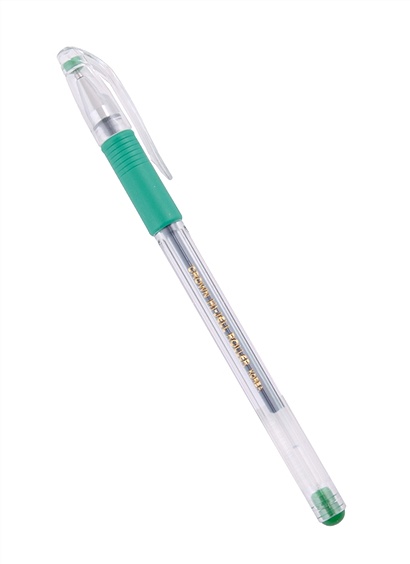 Ручка гелевая зеленая "Hi-Jell Grip" 0,5мм, грип, Crown - фото 1