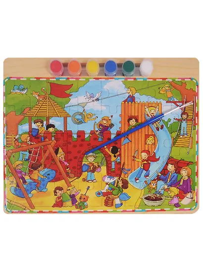 Пазлы для раскрашивания, краска+кисть(дерево), 6 микс, 30х22,5 см - фото 1