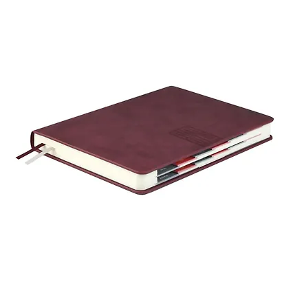 Ежедневник дат. 2026г. А5 176л "Тиволи глосс" бордовый, кожзам, тв.переплет, блинт.тиснение, офсет, справ.мат-лы, вырубка, закругл.углы, 2 ляссе, инд.уп - фото 4