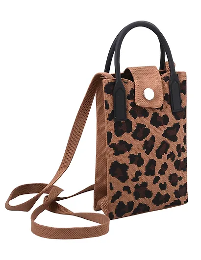 Сумочка вязаная с застежкой Леопардовый принт (коричневая) (12х18х6) (текстиль) - фото 2