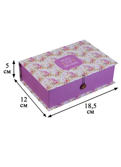 Шкатулка-книга с пуговицей картон S Единороги с цветами (18,5х12х5см) - фото 3