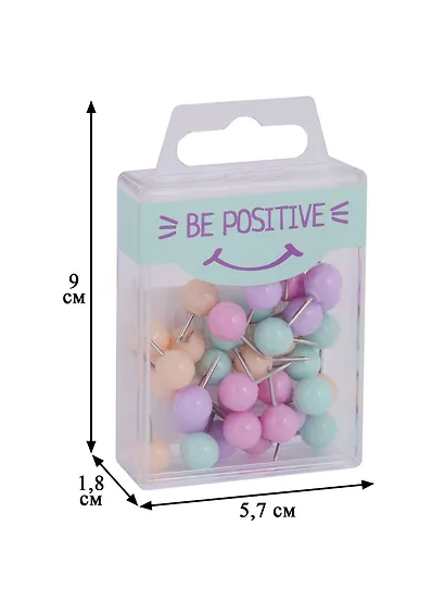 Кнопки гвоздики 40шт "Be positive" кругл.головка, пастельн., ассорти, пласт.подвес - фото 3
