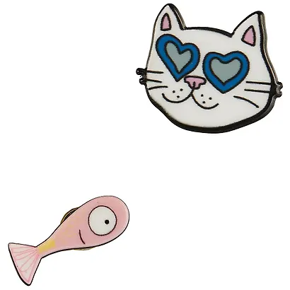 Набор значков Кот с рыбой (акрил) - фото 2