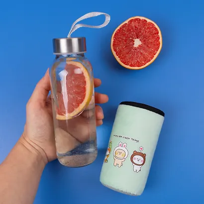 Бутылка в чехле велюр Kawaii Зверюшки Enjoy the little things (стекло) (300мл) - фото 14