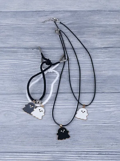 Набор парных браслетов и кулонов Привидения (Набор парных браслетов с подвеской Привидения+Набор парных кулонов Привидения) (текстиль, металл) - фото 9