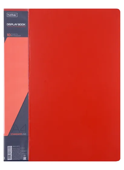 Папка 10ф А4 пластик 0,9мм, красная - фото 1