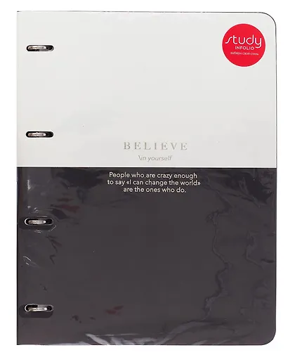 Тетрадь А4 120л кл. "Believe", айвори полоса, на кольцах, сменый блок, обложка кожзам, тиснение фольгой, индивидуальная упаковка - фото 1