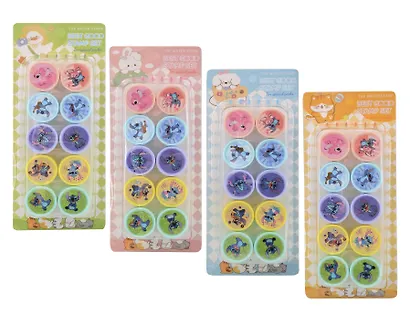 Штампик детский с картинками УШАСТИК, размер 2,5х3,6 см, набор 10 шт, картинка штампа совпадает с картинкой на крышке, блистерная упаковка - фото 1