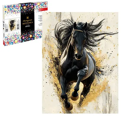 Алмазная мозаика "Вороной конь" 30х40 см. - фото 1