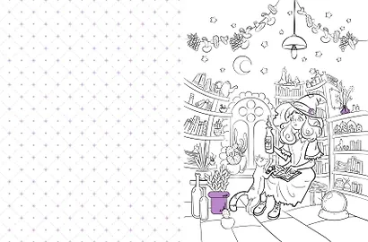 Очаровательная ведьма и её котик. Раскраска - фото 6