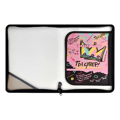 Папка для труда А4 "ТЫ СУПЕР!" 32,8*22,8см, пластиковая, молния с 3х сторон, внутр.блок для канц.принадлежностей - фото 4