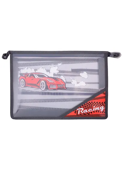 Папка для труда А4 "Racing" 33*23см пластик, молния, внутр.блок для канц.принадлежностей - фото 1