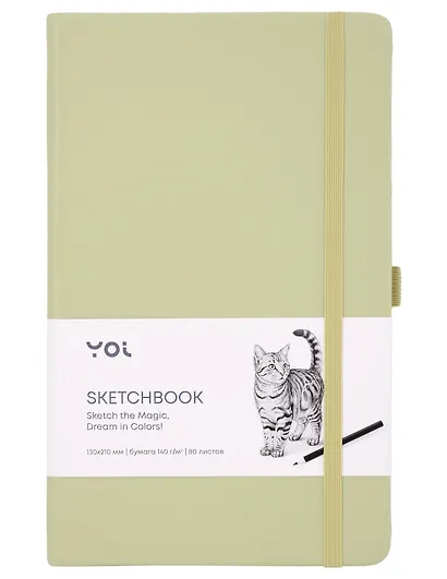Скетчбук 13*21 80л "Yoi" оливковый, 140г/м2, слоновая кость, тв.обл., Yoi - фото 1