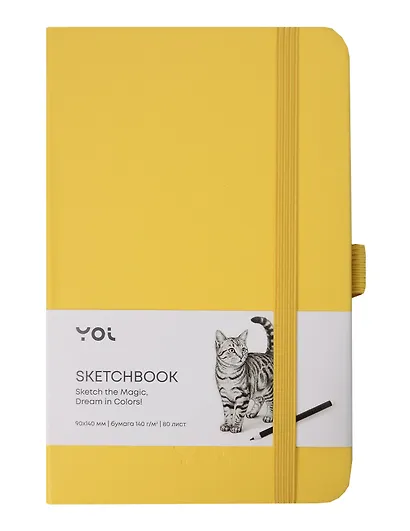Скетчбук 9*14 80л "Yoi" желтый, 140г/м2, слоновая кость, тв.обл., Yoi - фото 1