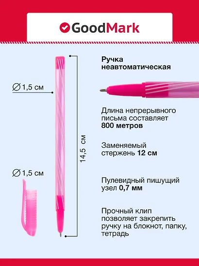 Ручки шариковые GoodMark, Stripes, синие 10 штук - фото 4