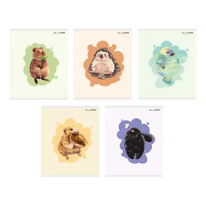 Тетрадь А5 48л кл. "Зверята (Эксклюзив)" скрепка, мелов.картон, выб.лак, поля, термопленка, 5 видов - фото 3