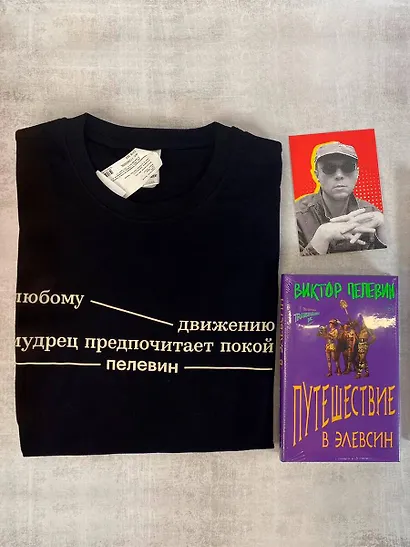 Набор: Виктор Пелевин "Путешествие в Элевсин", футболка и открытка - фото 2