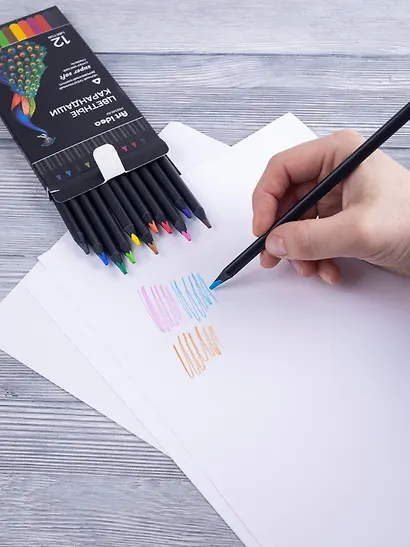 Карандаши цветные 12 цветов "SuperSoft" черное дерево, Art idea - фото 5