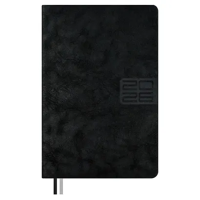 Ежедневник дат. 2026г. А5 176л "Тиволи глосс" черный, кожзам, тв.переплет, блинт.тиснение, офсет, справ.мат-лы, вырубка, закругл.углы, 2 ляссе, инд.уп - фото 1