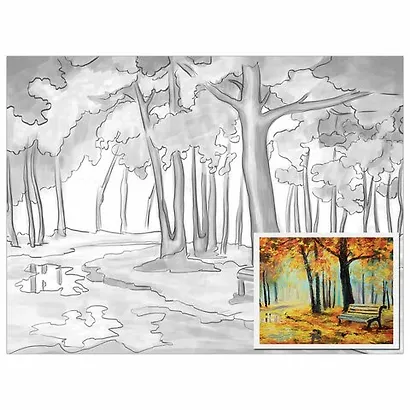 Холст на картоне с контуром BRAUBERG ART CLASSIC Осень, 30х40см, грунтованный, хлопок, 191546 - фото 1