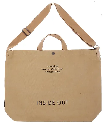 Сумка-шоппер с кнопкой Inside out (бежевая) (текстиль) (40х38) - фото 2