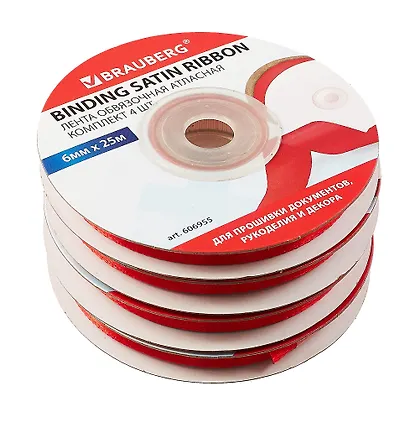 Лента обвязочная атласная красная комплект 4 шт., ширина 6 мм, длина 25 м, BRAUBERG - фото 1