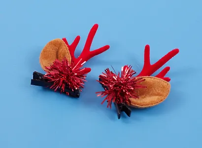 Заколки новогодние Рожки олененка с ушками и мишурой (2шт) (текстиль) (12-6142-HNY22) - фото 4