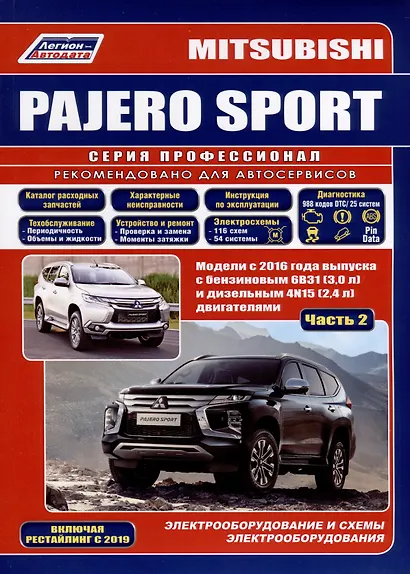 Mitsubishi Pajero Sport. Модели 2016 года выпуска с бензиновым 6В31(3,0) и дизельным 4N15(2,4) двигателем. Включая рестайлинговые модели с 2019 года. Руководство по ремонту. Электрооборудование и схемы электрооборудования (2 части) - фото 7