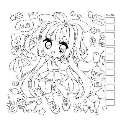 Anime! Раскраска для работы маркерами: 32 проекта с любимыми героями: Шаблоны для выкрасов к каждому рисунку - фото 5