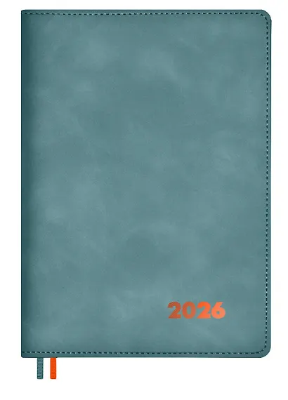 Еженедельник дат. 2026г. А5+ 80л "Нубук" бирюзовый, кожзам, мягк. переплет, тисн. фольгой, офсет, справ.мат-лы, закругл.углы, 2 ляссе, инд.уп - фото 1