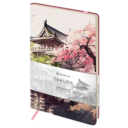 Книга для записей А5 80л лин. "Sakura. Karahafu" кожзам, с резинкой, тиснение фольгой - фото 11