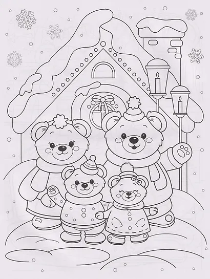 Мишки и зимние истории: книжка-раскраска с наклейками - фото 2