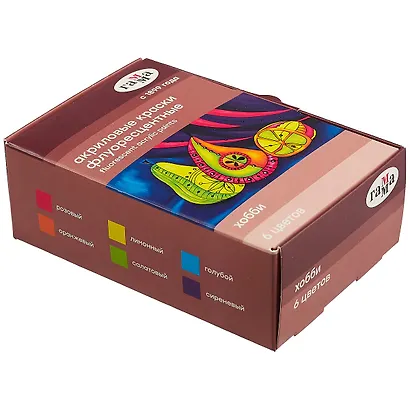 Краски акриловые 6цв 20мл "Хобби" флуоресцентные, к/к - фото 1