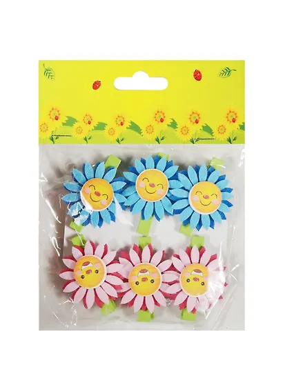 Набор прищепок, 6 шт, в пакете с хедером, подсолнухи-смайлы (11-06943-8) - фото 1