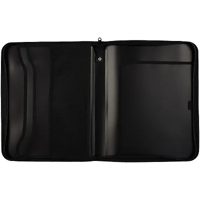 Папка на молнии 2отд. А4 350*282*33мм пласт., 4 кармана, бизнес-класс, черная - фото 2