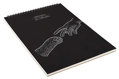 Скетчбук А4 20л "Дай лапу" акварел. бумага, 200г/м2, черный дизайнерский картон, тиснение фольг. серебро, евроспираль - фото 3