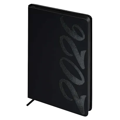 Ежедневник дат. 2026г. А5 176л "Софт-тач" черный, кожзам, тв.переплет, офсет, закругл.углы, ляссе, инд.уп - фото 4