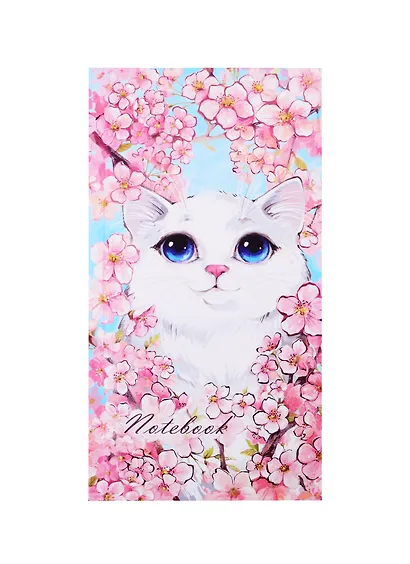 Книга для записей А5- 80л кл. "КОТ В ЦВЕТАХ" 7БЦ, выб.перлам.лак, тиснение фольгой, мат.ламинация - фото 1