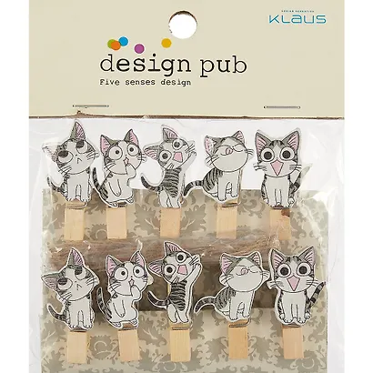 Прищепки декоративные с веревкой 10 шт. Котята веселые 2 - фото 1