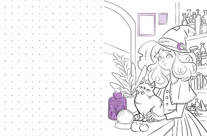 Очаровательная ведьма и её котик. Раскраска - фото 7