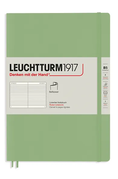 Книга для записей B5, 61 лист в линейку "Classic", мягкая обложка, шалфей, Leuchtturm1917 - фото 1