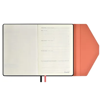 Ежедневник недат. А5 160л "Руффо" чёрный, розовый, бежевый, иск.кожа, тв.переплет, офсет, ляссе - фото 6